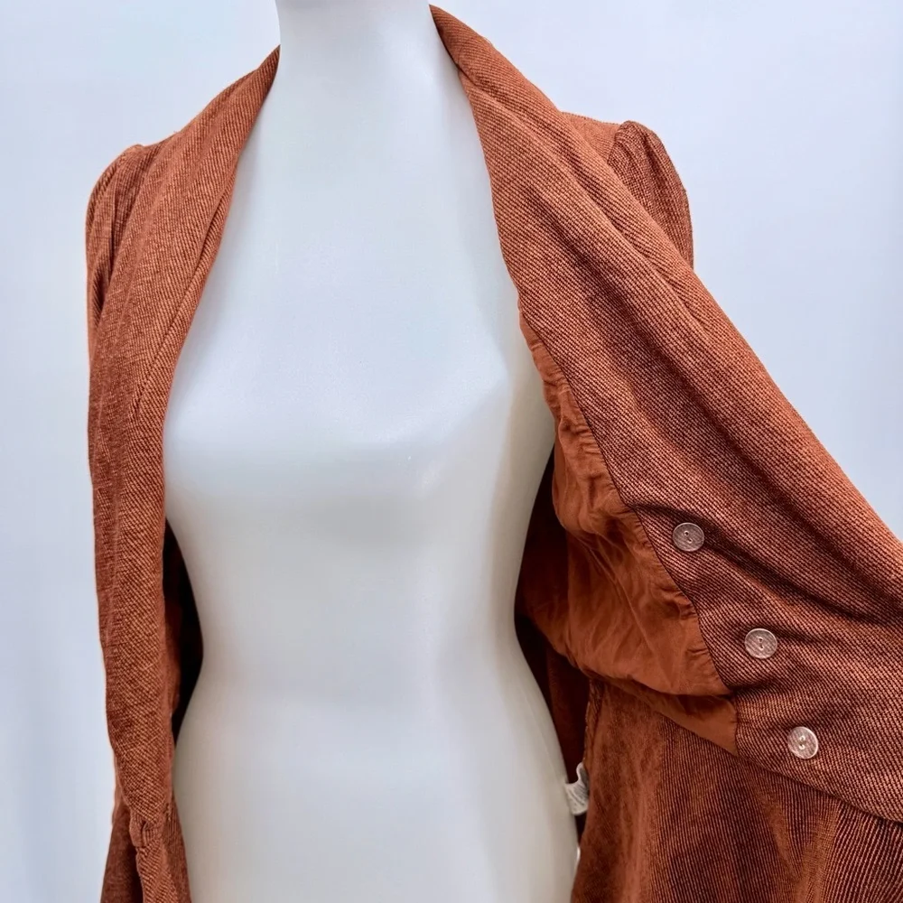 FREE PEOPLE Throwback Corduroy Jacket Lace Victorian Gothic Peplum Blazer Rust